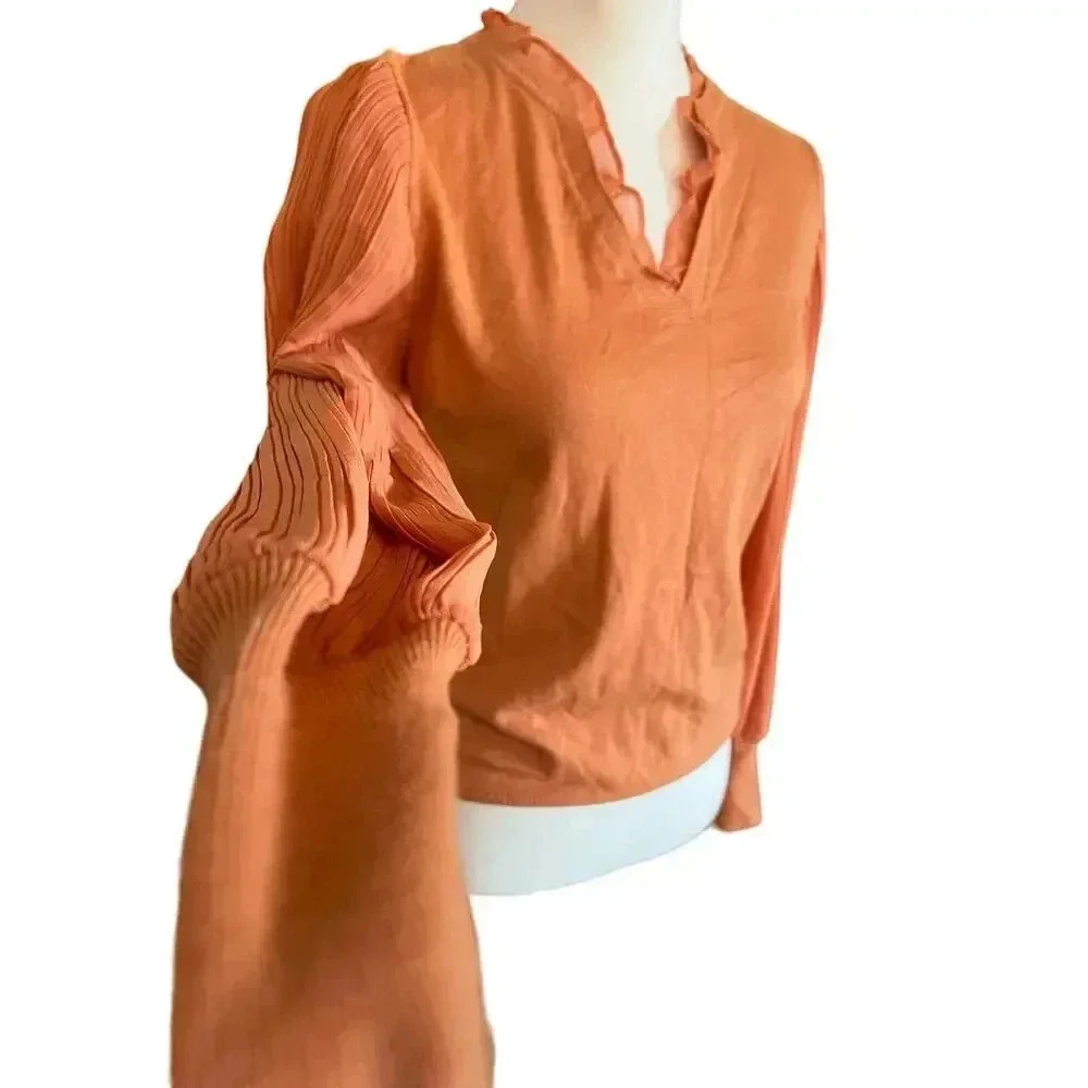 SIAMI MILANO light knit sweater with chiffon blouse sleeve ruffled colla small